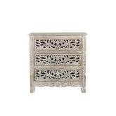 Indian Hand Carved 3 Drawers Solid Wood Bedside Table   04